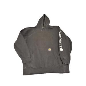 Carhartt Mens Logo Hoodie Black Heavyweight Excellent